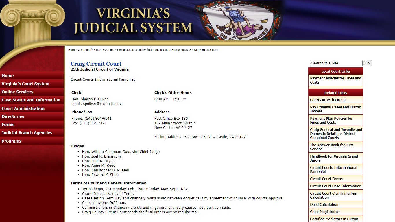 Craig Circuit Court - Judiciary of Virginia